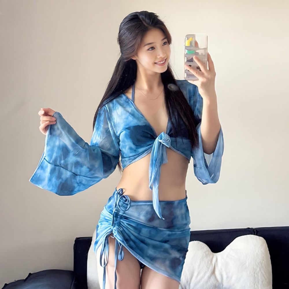 ชุดบิกินี่ลายมัดย้อม พร้อมเสื้ - Swimsuit Bikini Ruched บทวิจารณ์และราคา